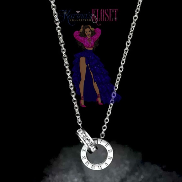 Karina’s Kloset Kollection Jewelry - Roman Numeral Swarovski Double Eternity Charm Stainless Steel Necklace | Modern